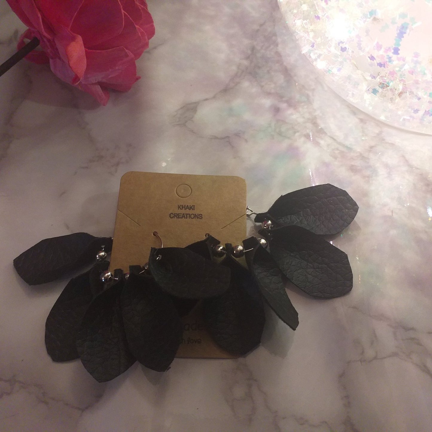 Leather flower earrings