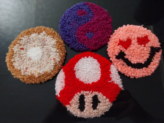 Punch needle cup coaster