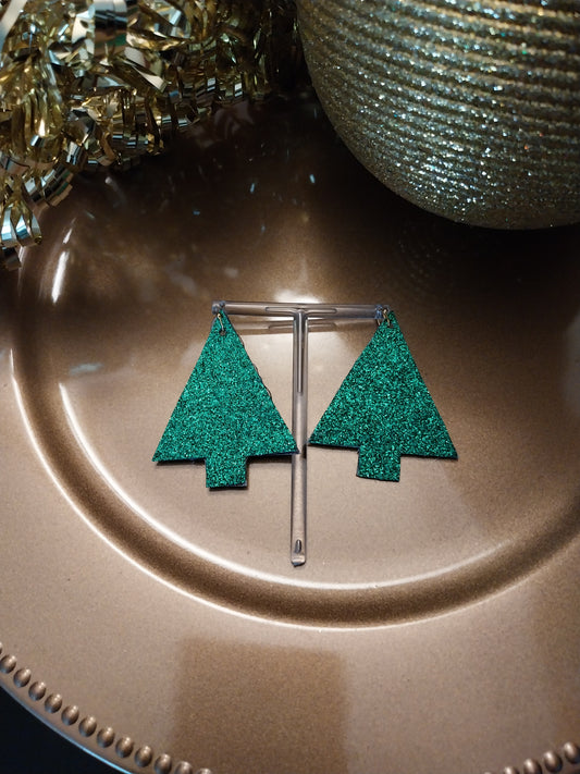 Christmas Tree Earring - green glitter