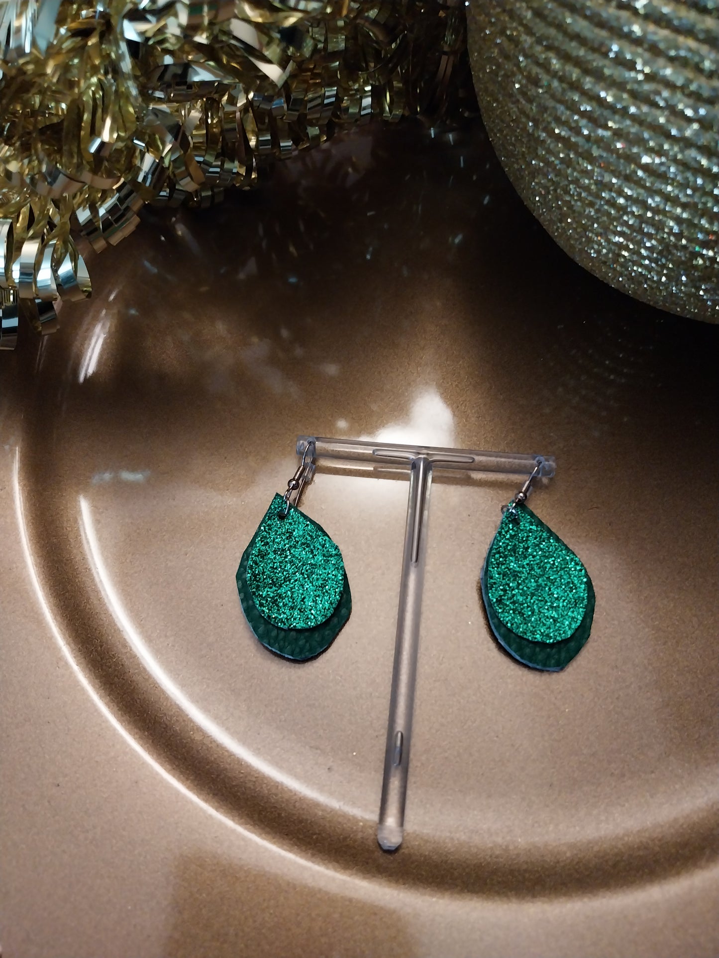 Christmas earrings green glitter