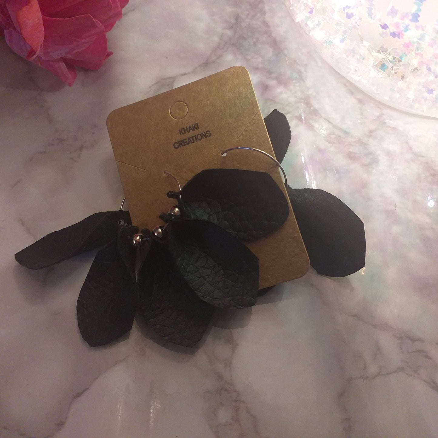 Leather flower earrings